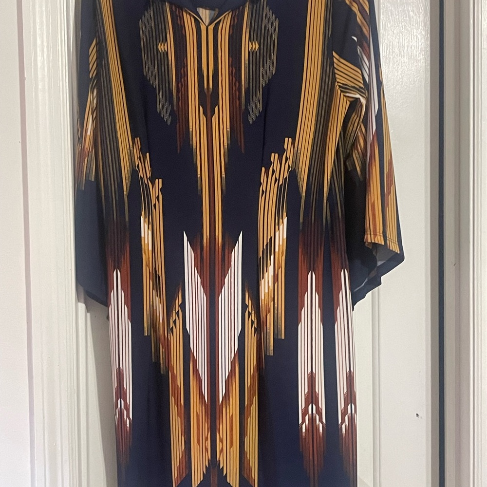 Gold, white and blue dress